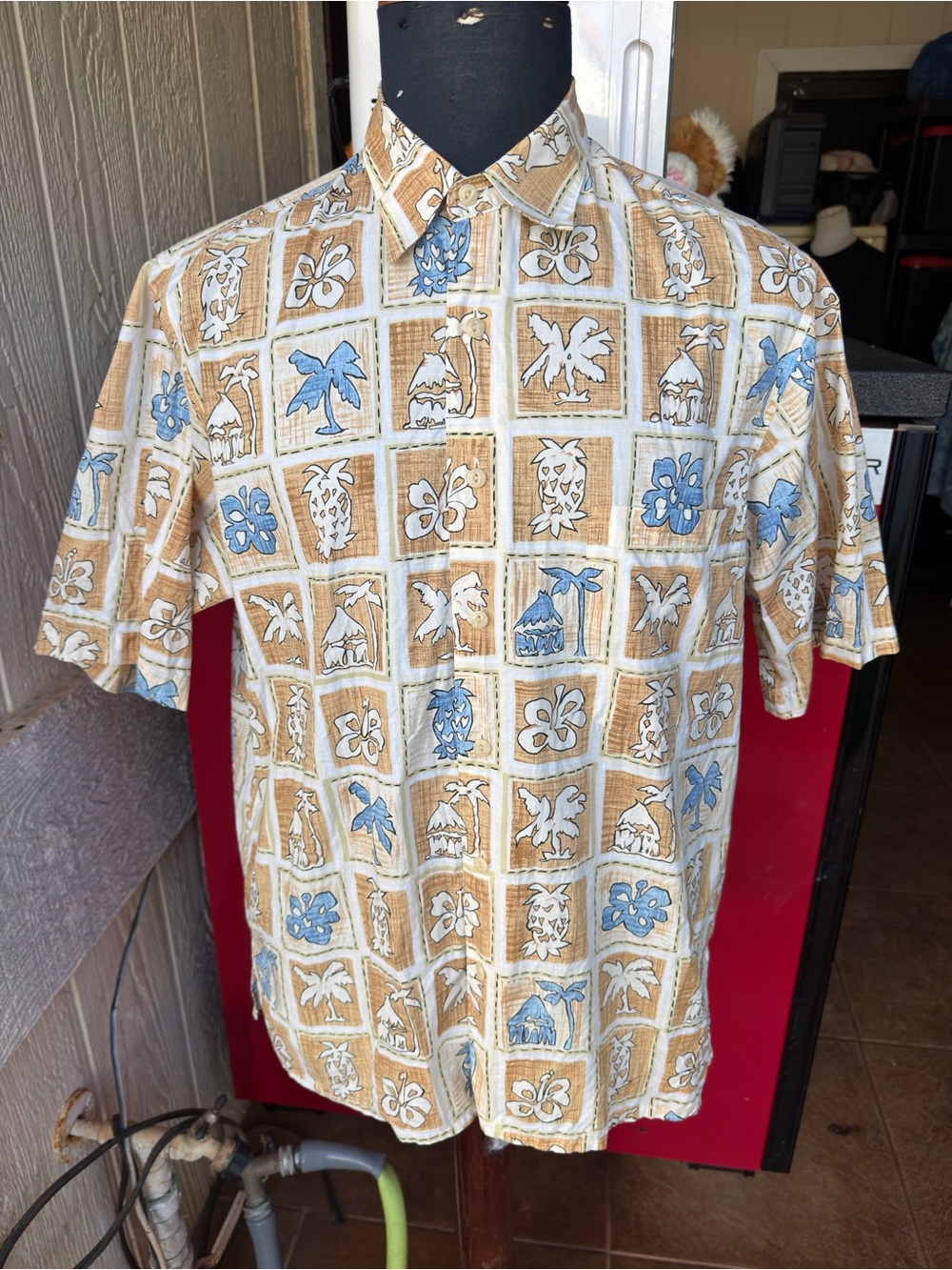 PreOwned Reyn Spooner Cotton Lawn Hawaiian Print Multicolor Full Button Men's M